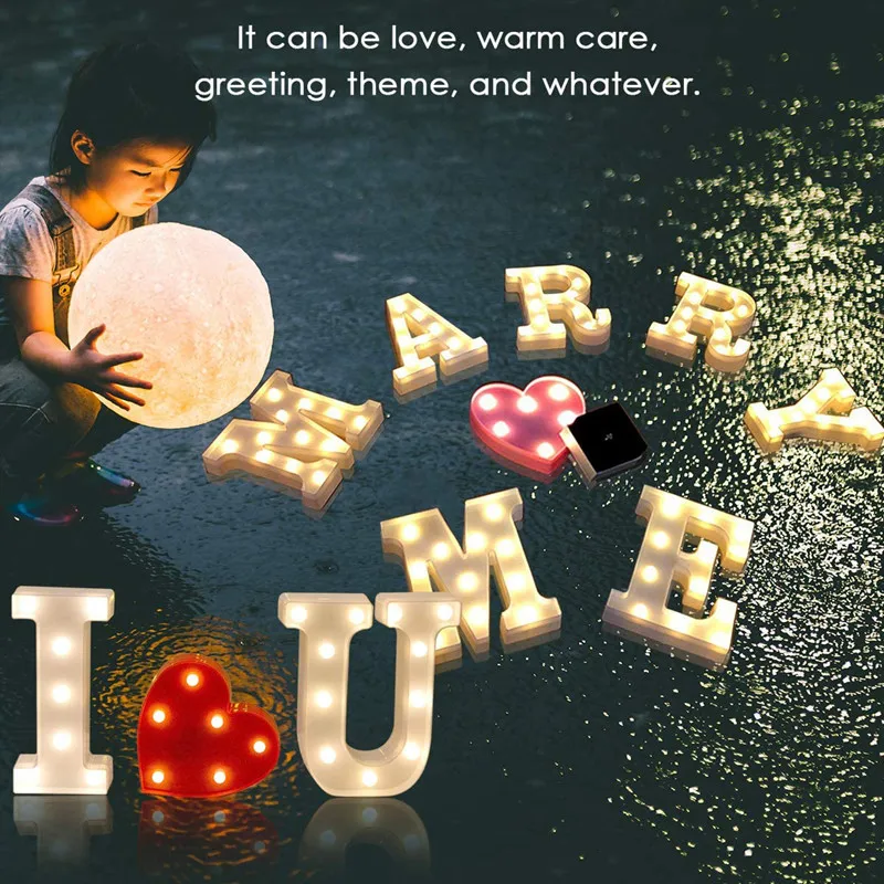 

30PCS Shiny 3D Letters and Arabic Numerals Sign Design Glowing Night Light for Wedding Christmas Birthday New Year Decorations