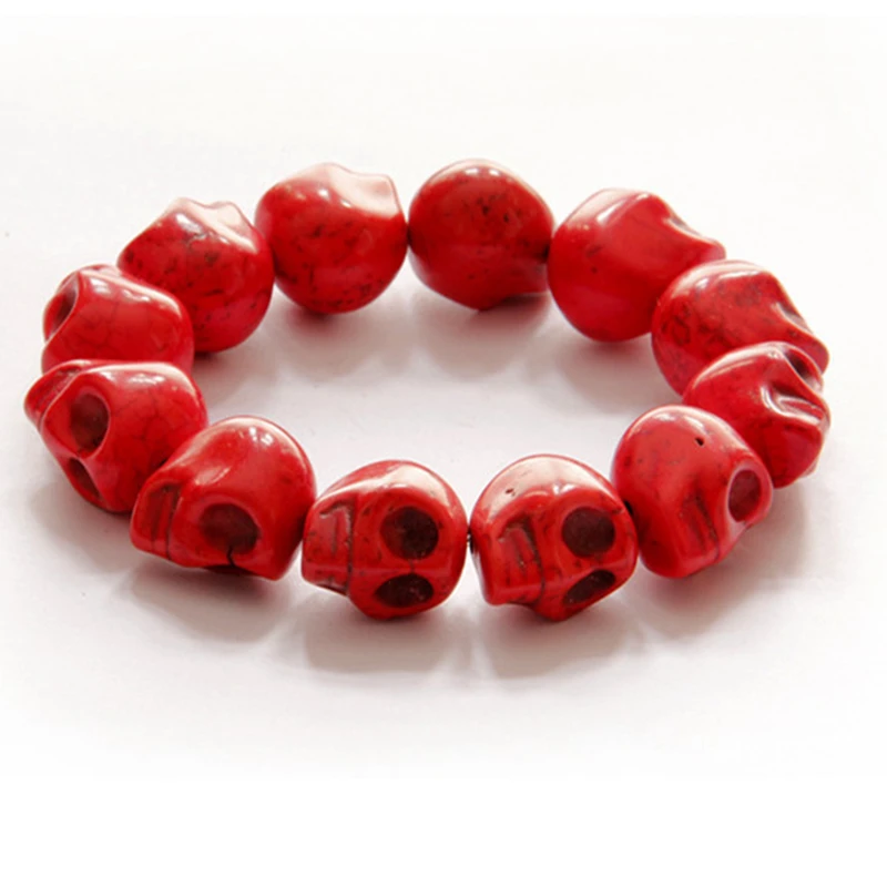 Natural Stone Men Women Skull Elastic Bracelet Lava Beads Tiger Eye Bangle