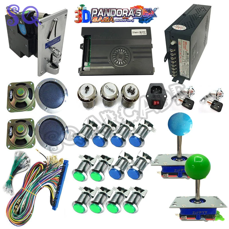 3D Pandora Saga EX2 10000 in 1 Arcade Game Box DIY Kit Joystick Led Lights Push silver Button Retro arcade Cabinet 2 Players