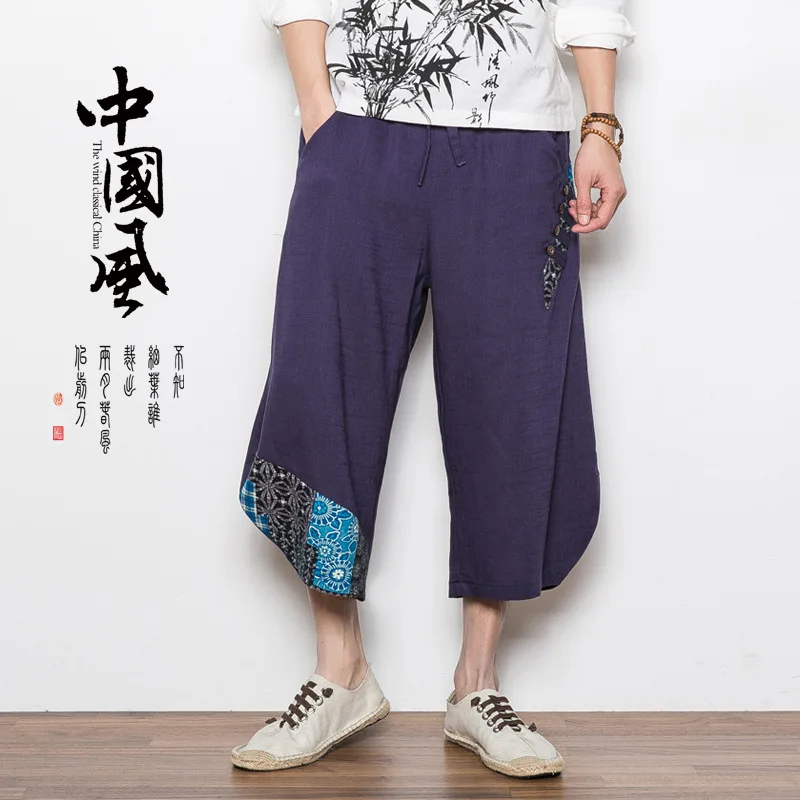 5XL 2019 New Summer Men Sweatpants Linen Wide Leg Loose Yoga Trousers Bloomers Running Jogger Fitness Workout Pant Sportswear