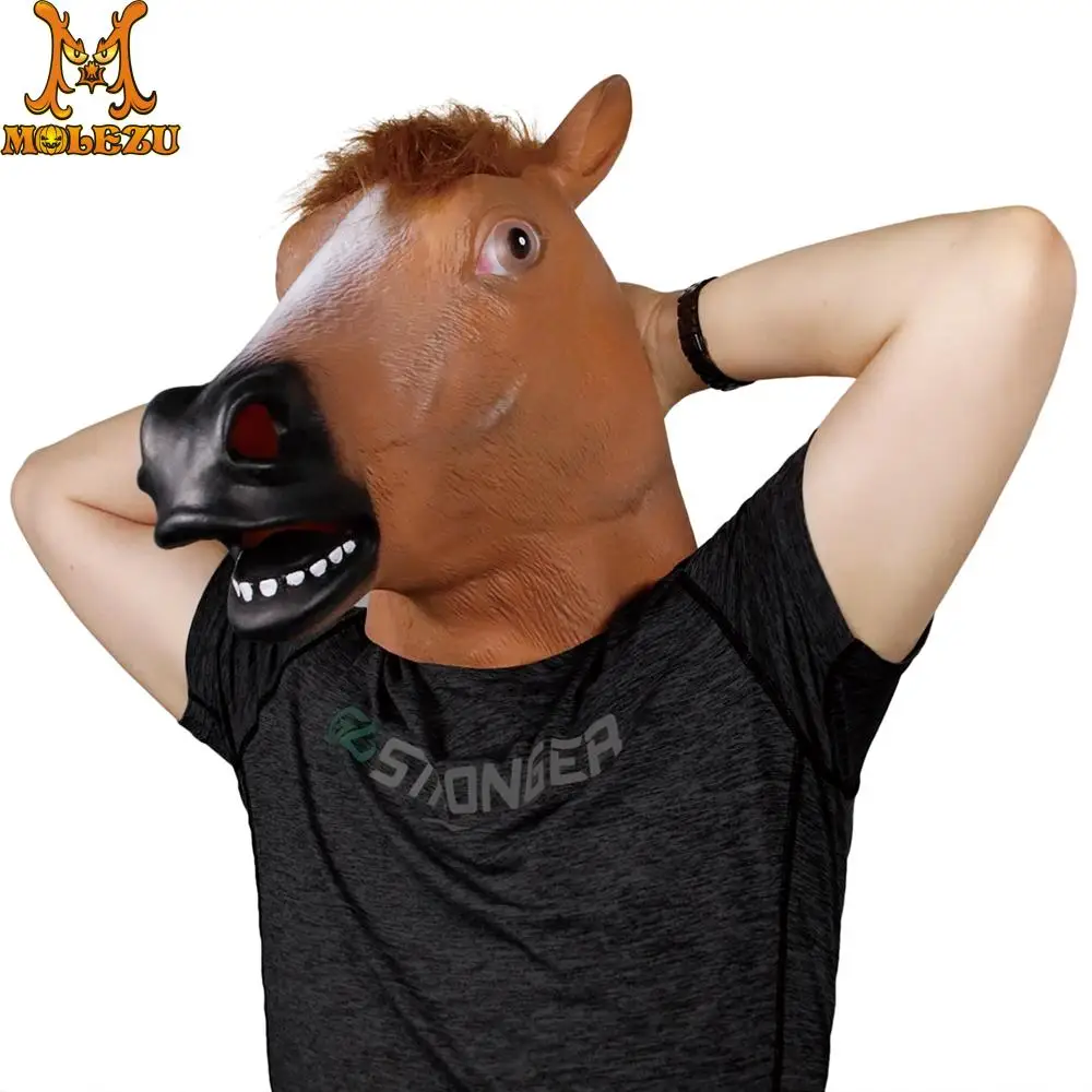 Molezu Brown Horse Mask Creepy Horse Head Mask Rubber Latex Animal Mask Novelty Halloween Costumes Mask mascara de latex