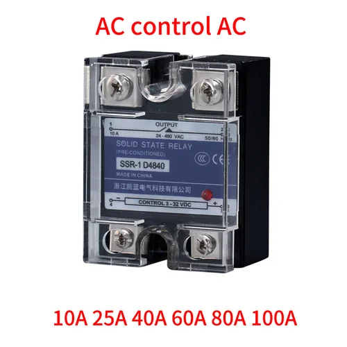 SSR-10AA 25AA 40AA SSR Control de CA monofásico Disipador de calor de CA 70-280VAC a 24-480VAC 60A 80A 100A AA Relé de estado sólido