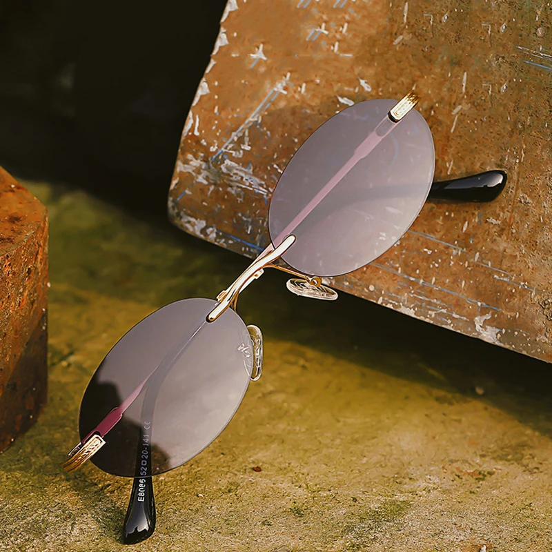 RBROVO 2023 Oval Retro Sunglasses Women High Quality Eyeglasses For Women/Men Small Glasses Male Rimless Driving Glasses Rimless