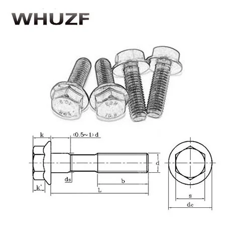 10pcs/lot M10*16/20/25/30/35/40/45/50/55/60 Stainless steel hex flange bolt serrated flanged bolt