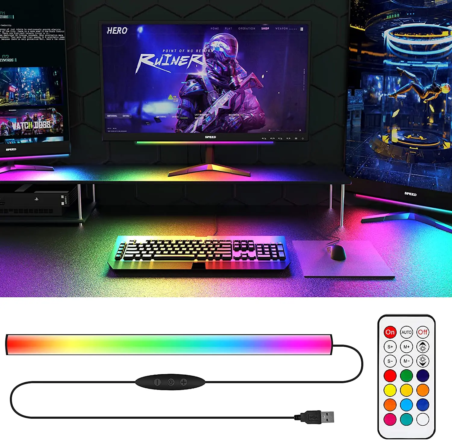 Barra de luz para debajo del Monitor, señal de neón ambiental RGB Dreamcolor con control remoto para decoración de sala de juegos, lámpara de