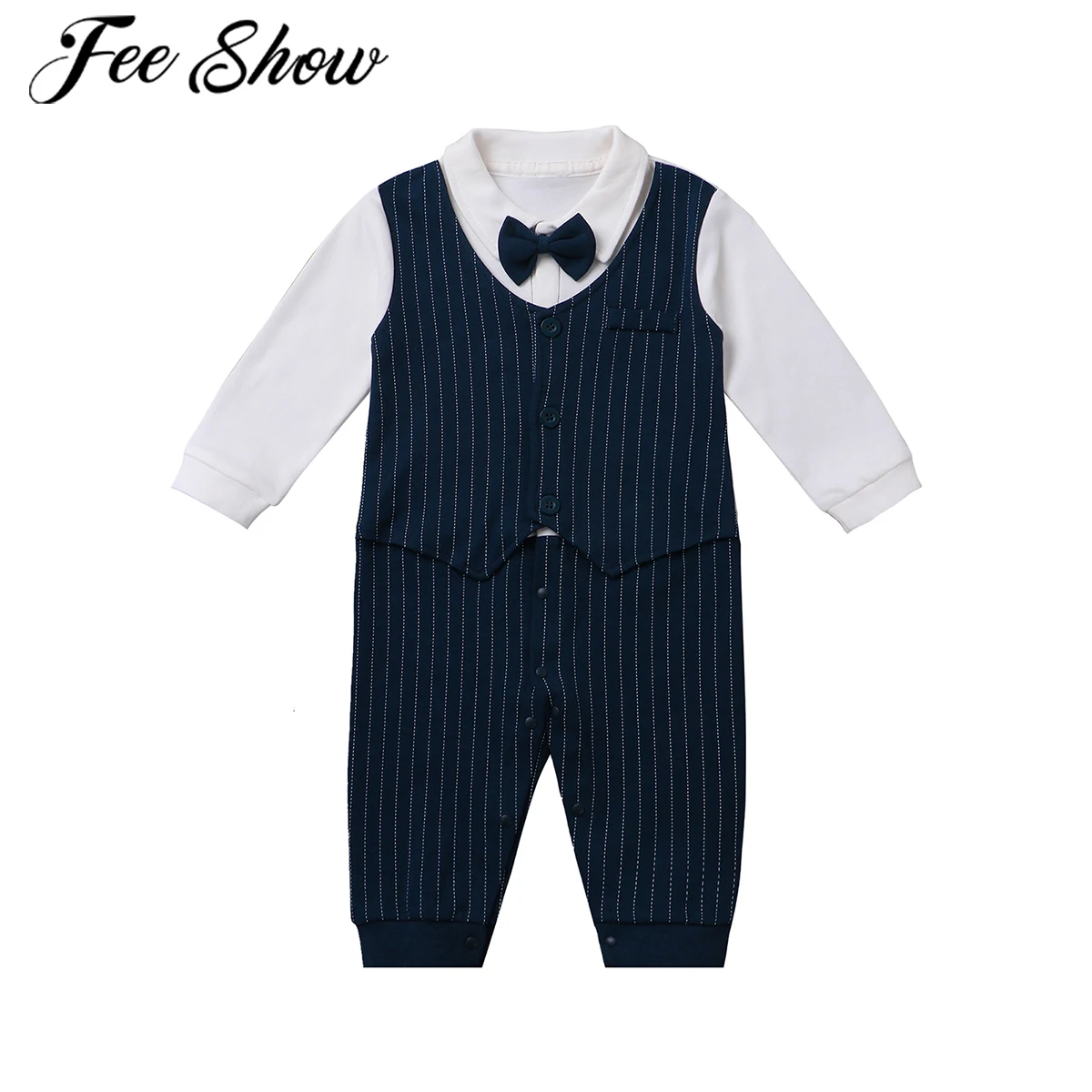 

Newborn Baby Boys Gentleman Outfit Formal Suit Long Sleeve Romper Jumpsuit Bow Tie Tuxedo Wedding Birthday Party Outfit 0-18M