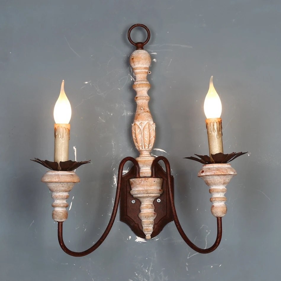 

Vintage Wood Bedside Wall Lamps French Country Rustic Wall Sconces Light Antique Retro Wall Lamps For Bedroom Staircase Hallway