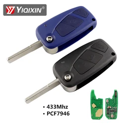 YIQIXIN Flip Folding Blue Remote Car Key For Fiat Punto Panda 500 Ducato Stilo Qubo Fiorino Bravo Idea Grande 3 Button 434MHz