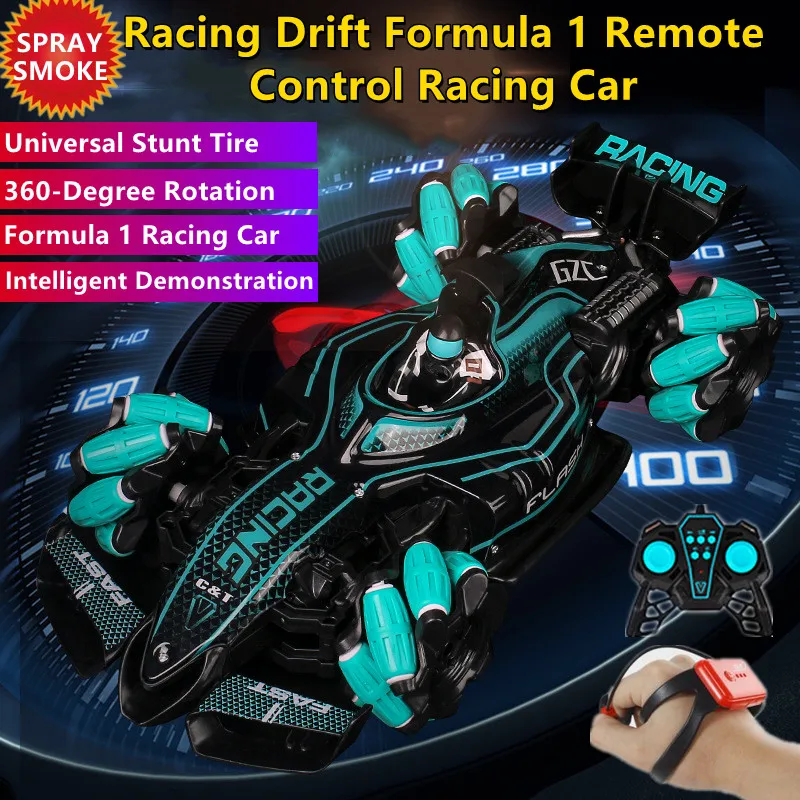 Spray Smoke All-round Driving  Remote Control Formula 1 Racing Car 30KM/H Intelligent Demo Dynamic Sound Effect RC Truck Kid Toy