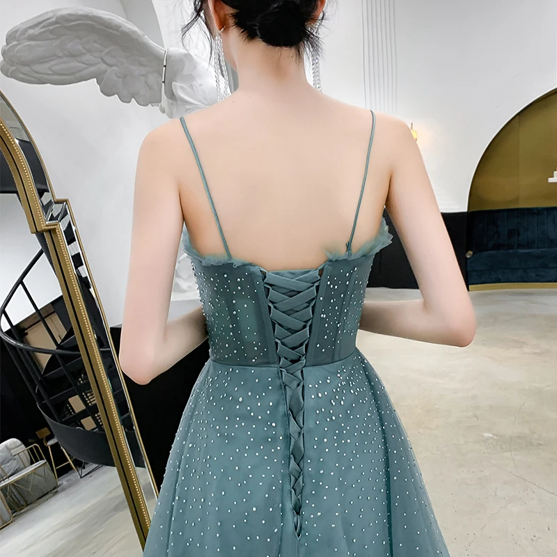 Female Banquet Dress 2019 New Style Noble Sexy Prom Party Dresses Spaghetti Strap Backless Beading Formal Dresses Haute Couture