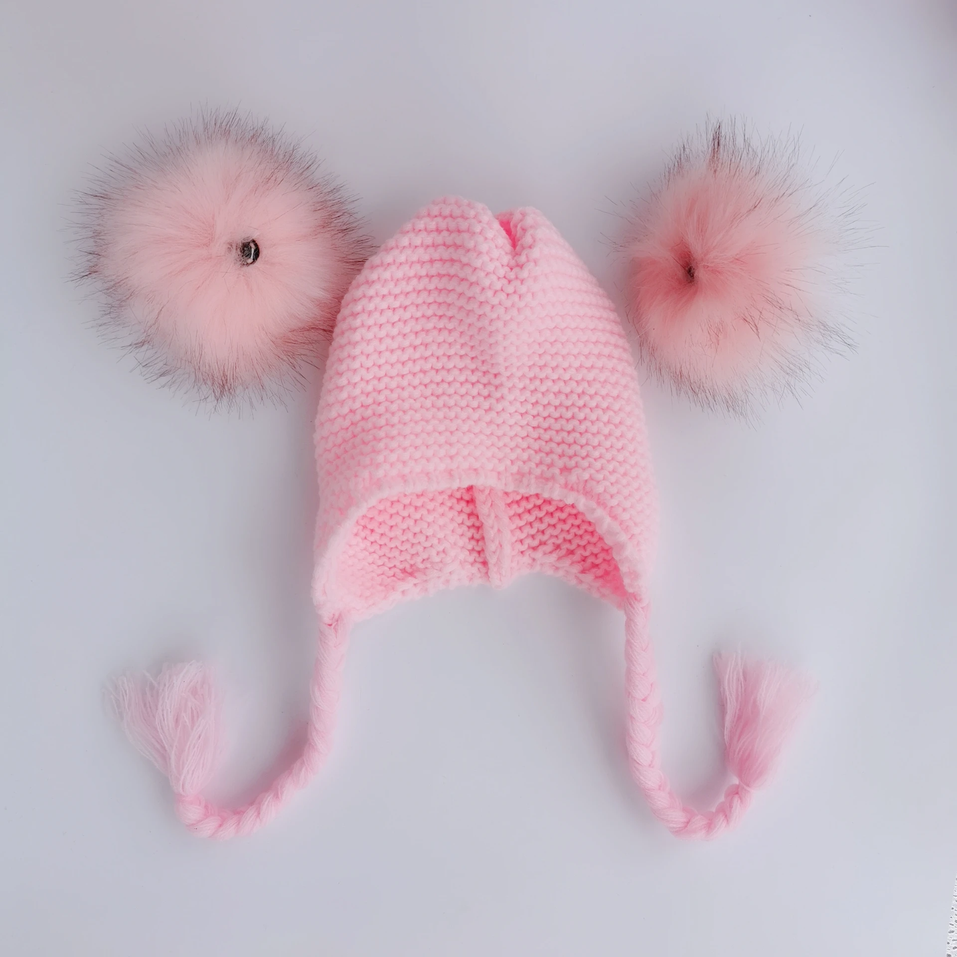 6 months to 3 years Baby Winter Earmuffs Warm Children Winter Hat Knitted Pompom Cotton Baby Warm Hat Cute Girls Boys Winter Hat