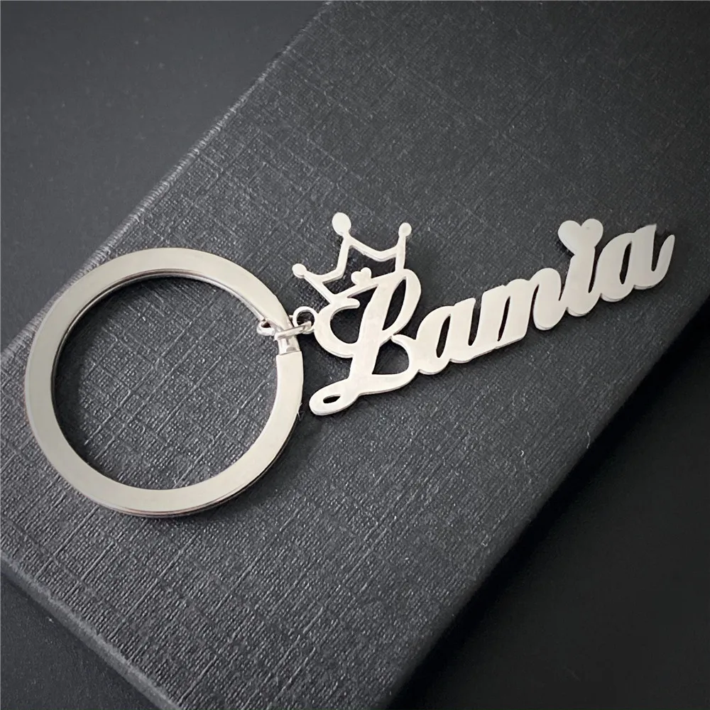 Customized Personalized Name Pendant Keychain Custom lovers\' Name Text Key chain Stainless Steel llavero for Women Men Keyring