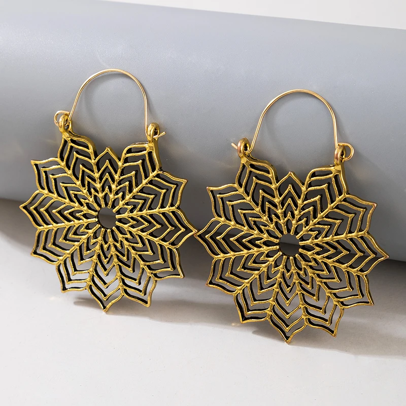 Tocona Vintage Gold Silver Color Geometric Dangle Drop Earrings for Women Alloy Metal Star Ethnic Bohemian Jewelry Accessories