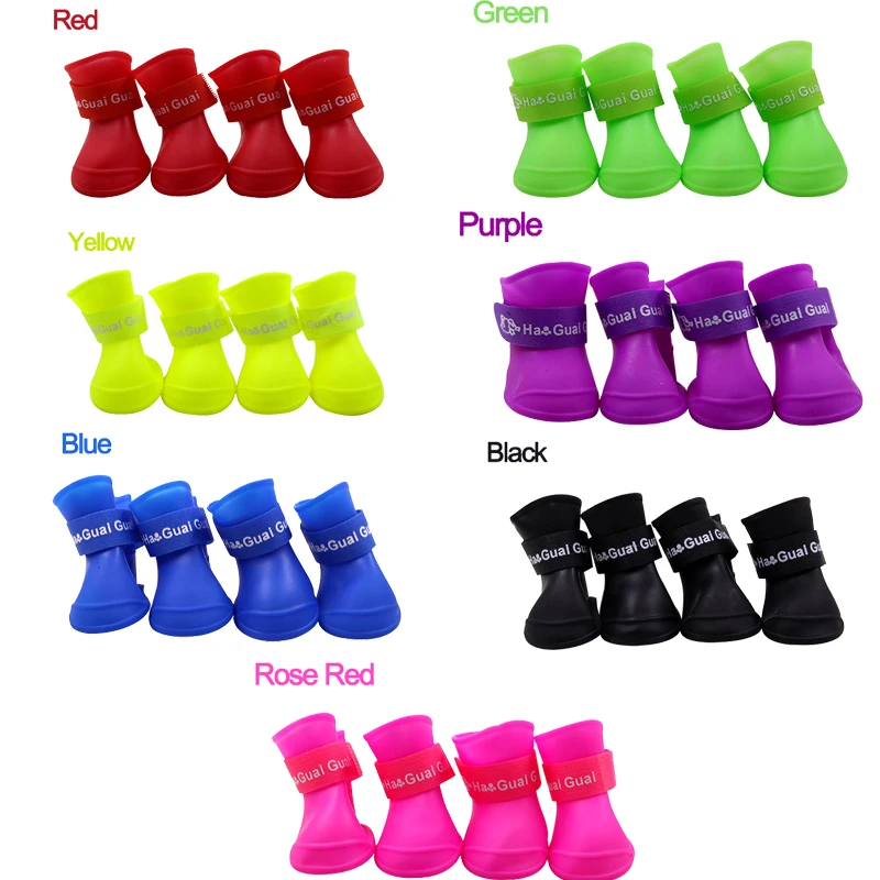 4pcs S/M/L Pet Dog Rain Shoes Anti Slip Waterproof Pet Dog Cat Rain Shoes 7 Colors Rubber Boots for Four Seasons