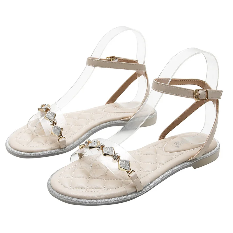 

2021 New Summer Sandals for Women High Quality Rhinestone Decoratio Flats Outside Beach Footwear Female Casual Shoes