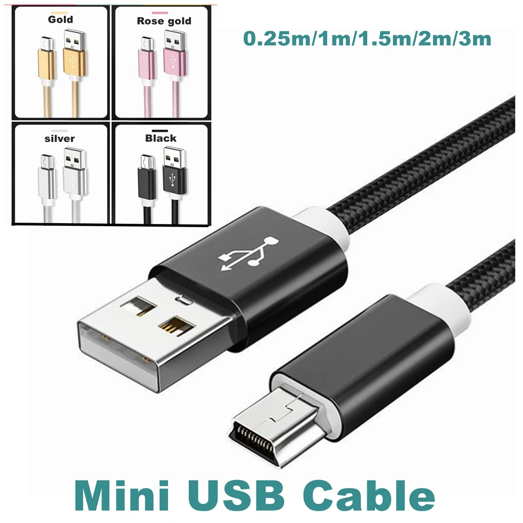 3M 1M 0.25M Mini USB 5-pinowy kabel Mini USB do USB Szybka ładowarka danych Krótki kabel do odtwarzacza MP3 MP4 Rejestrator samochodowy GPS Kamera cyfrowa HDD