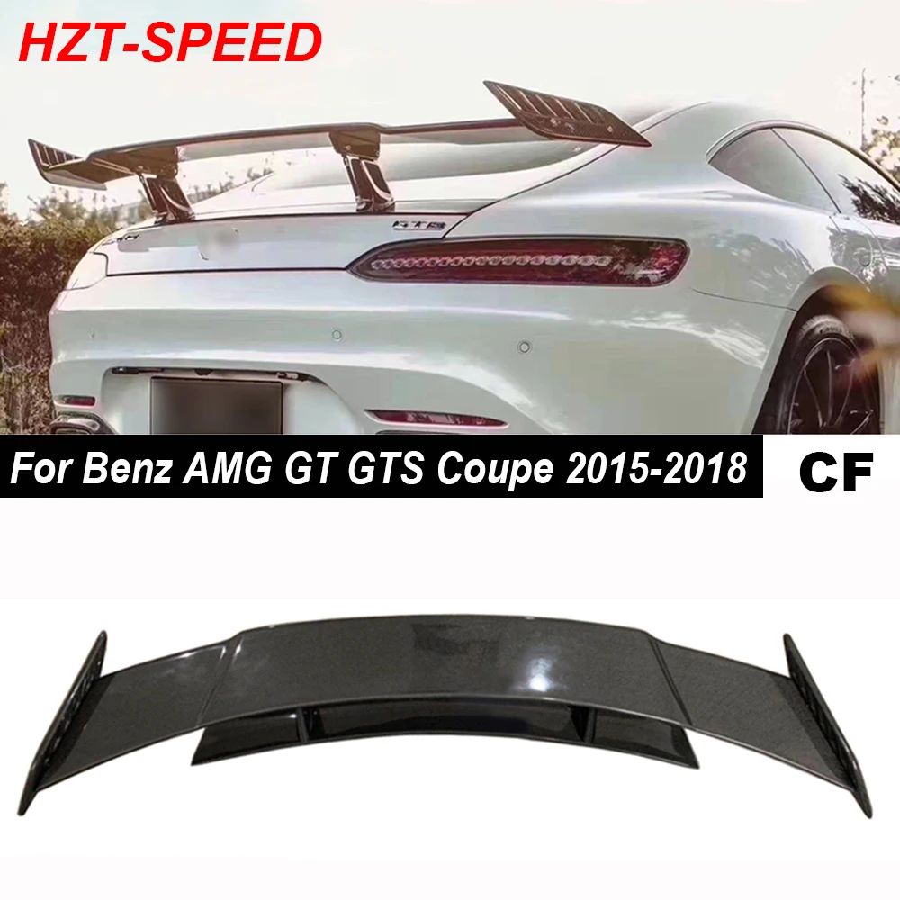 R Style Real Carbon Fiber Rear Spoiler Back Trunk Wing Double Side Carbon For Benz AMG GT GTS Coupe 2015-2018 Car Body Tuning