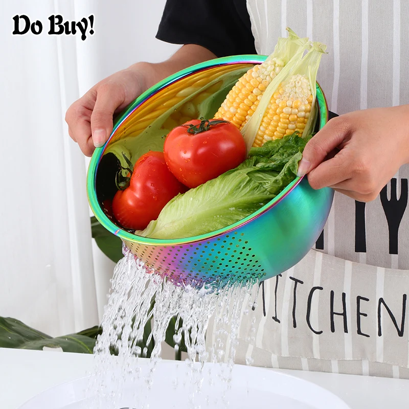 1 Pcs Strainer Basket Rice Stainless Steel Washing Filter Rose Gold Strainer Colorful Basket Sieve Drainer Kitchen Gadget