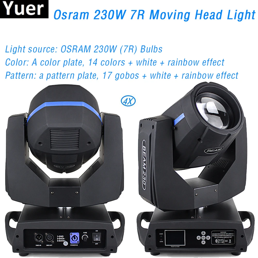 

4Pcs/Lot 7R Beam Moving Head Spot 230W 7R Professional Moving Head Light Stage Disco Lighting Equipment LED DJ Party Bar Lamp