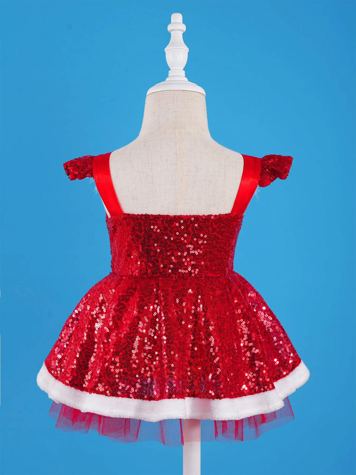 Baby Girls Christmas Princess Dress with Hat Set Red Sequins Faux Fur Adorned Tutu Dress Toddler Kids Baby Girl Xmas Clothing