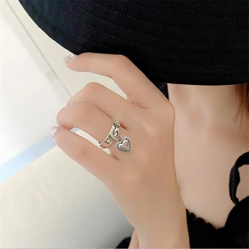 Retro Love Simple Personality 925 Sterling Silver Jewelry Tassel Tag Heart Shaped Exquisite Popular Opening Rings  R317