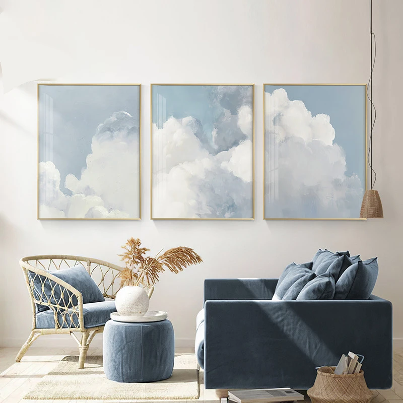 Scandinavian Nordic Style Canvas Poster Room Decor Aesthetic Blue Sky White Clouds Wall Picture Paintings Interior  Home