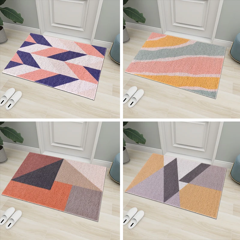 High-grade Geometric Door Mat Carpet PVC Anti-slip Porch Hallway Entrance Door Mats Kitchen Mat Bath Mat Can Be Cut Mats Carpet