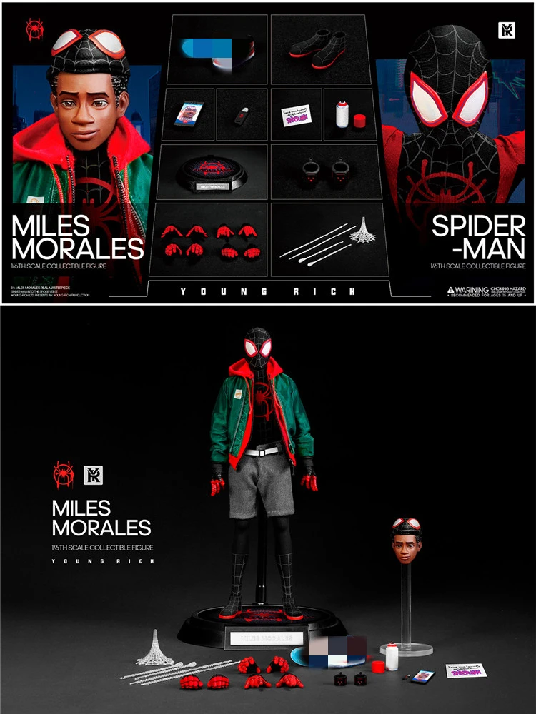 YOUNGRICH TOYS SP002 1/6 Into the Spider-Verse Black Spider Miles Morales 12inches Action Figure Collection Model