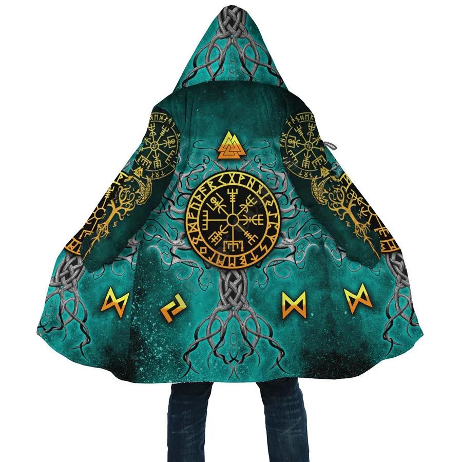 Yggdrasil - Norse Tree Of Life Cloak 3D Over Printed Hoodie Cloak for Men and Women Winter Fleece Wind Breaker Warm Hood Cloak