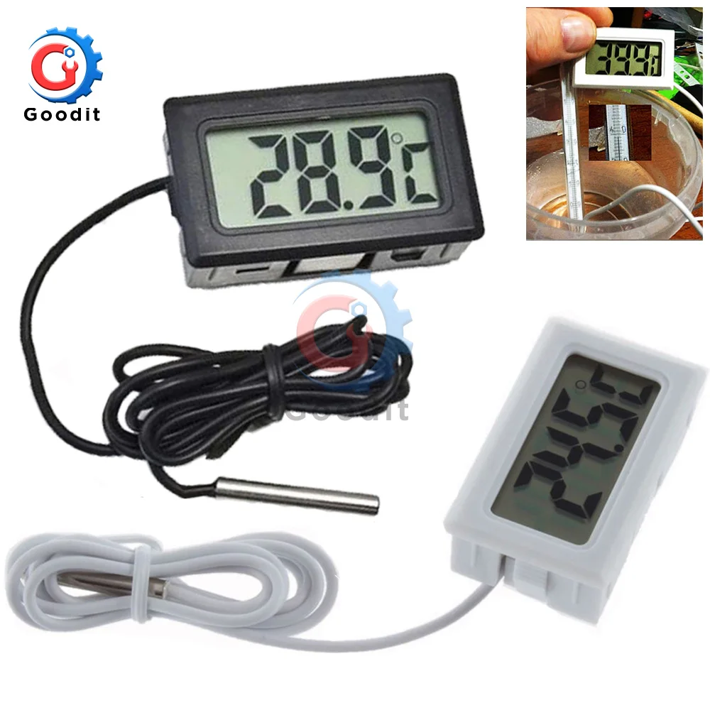 Mini LCD Digital Thermometer for Freezer Temperature -20℃~110℃ Refrigerator Aquarium Monitoring Display TEMP Detector Probe 1M