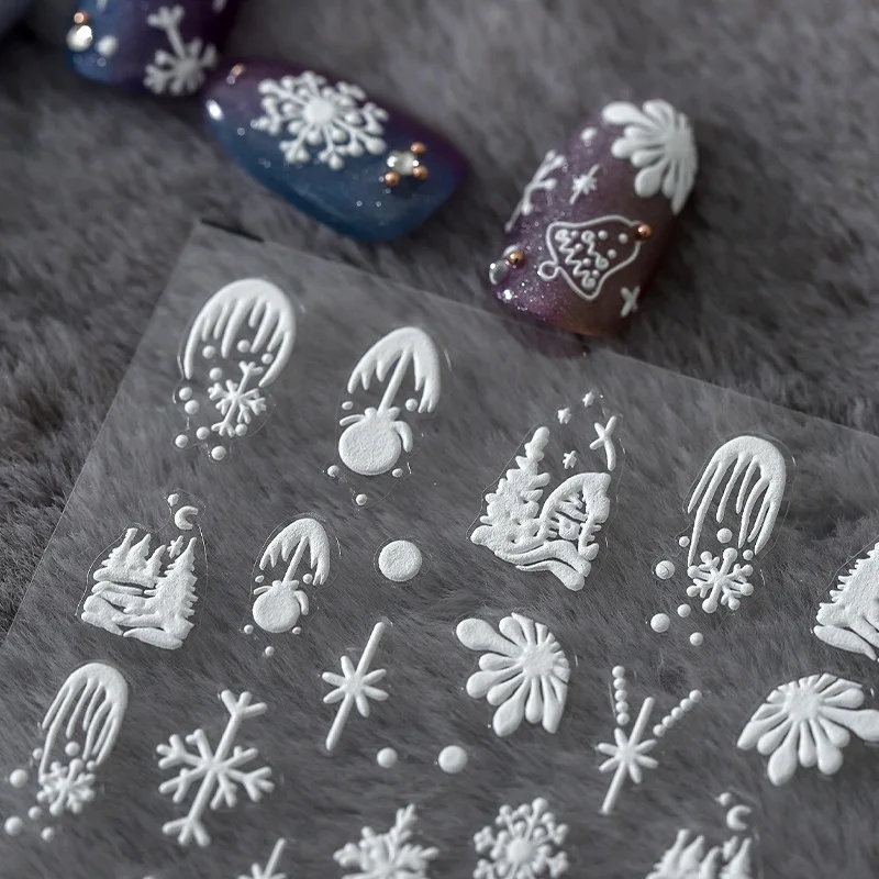 1 Sheet Christmas Snowy Night Snowman Design 5D Reliefs Self Adhesive Nail Art Stickers 3D Nail Decals Wholesale Dropshipping