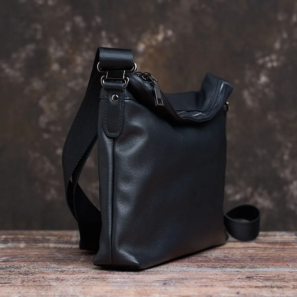 Modische Herren-Umhängetasche aus echtem Leder, lässige Crossbody-Tasche, klassische Tasche mit faltbarem Deckel und Reißverschluss, Messenger-Tasche für 10,5-Zoll-iPad, NUPUGOO. – Detail 10