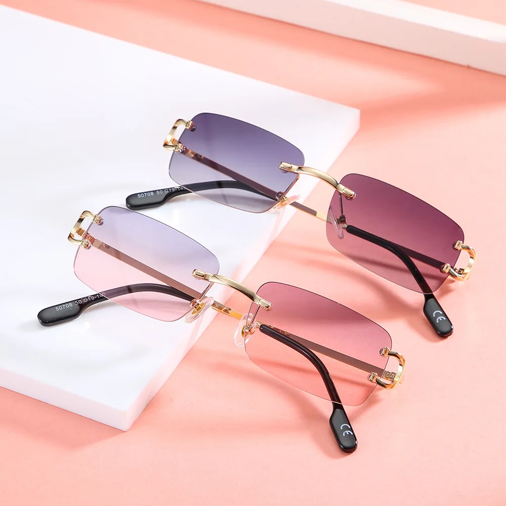 Vintage Square Rimless Sunglasses Women 2025 Luxury Brand Designer Popular Small Rectangle Gradient Sun Glasses Fashion Shades