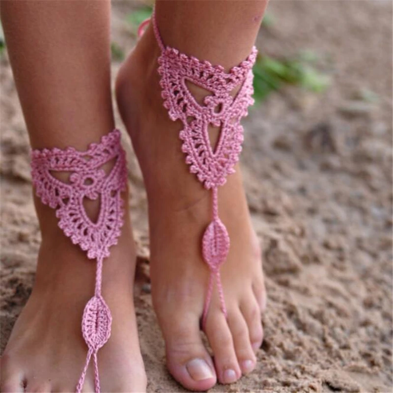 Handmade Crochet Weave Bridal Accessories Yoga Anklet Foot Accessories Sandals