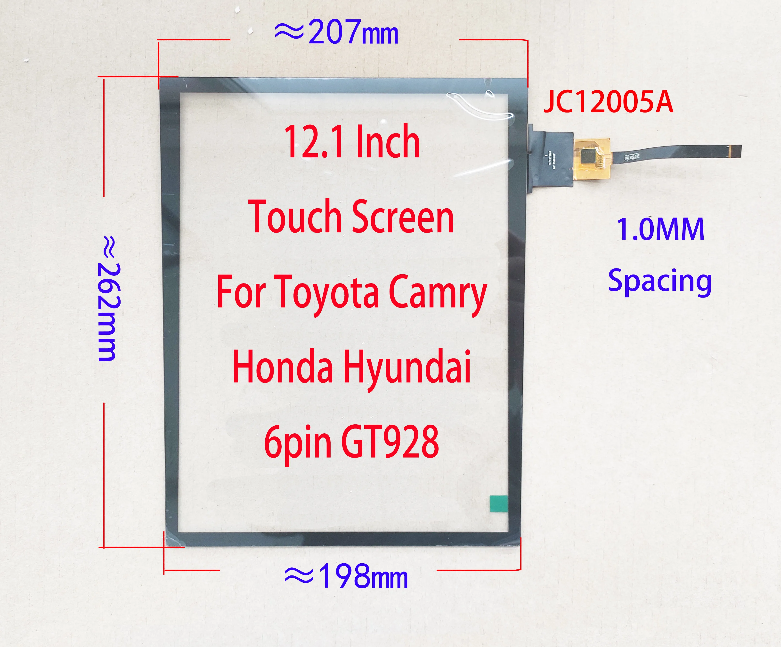 

12.1 Inch Capacitive Touch Screen Sensor Digitizer Tesla Style For Toyota Camry GT928 6Pin 207mm(198mm)*262mm