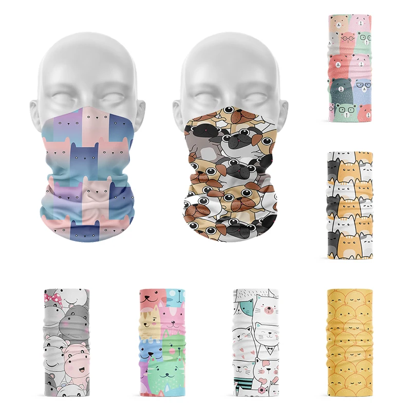 3D Printed Mini Layered Pattern Headscarf Women Autumn Ring Scarf Cute Animals Cats Dogs Pink Soft Elastic Bandana Hand Towel