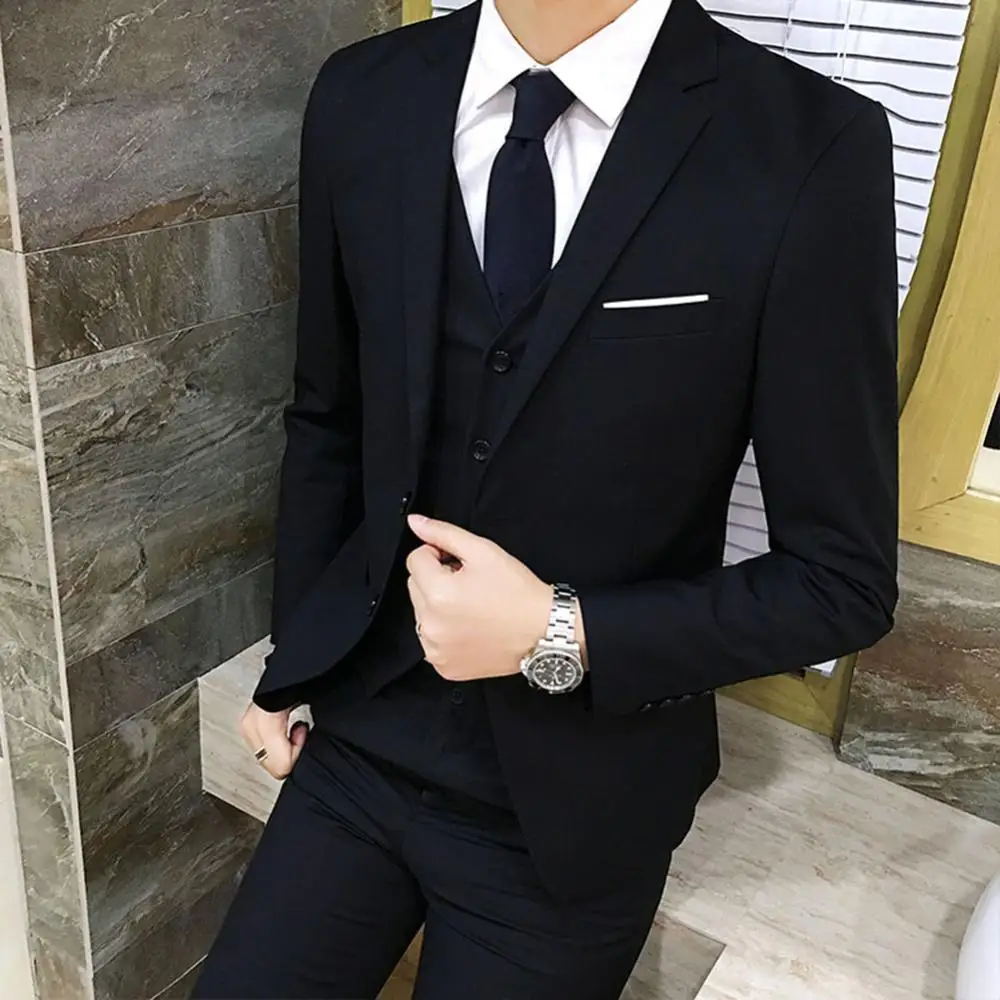 

Classic Men Suit 3 Piece Men's wedding Suit Slim Solid Color Business Office Formal Suit Vest Blazer Pants Set terno masculino.