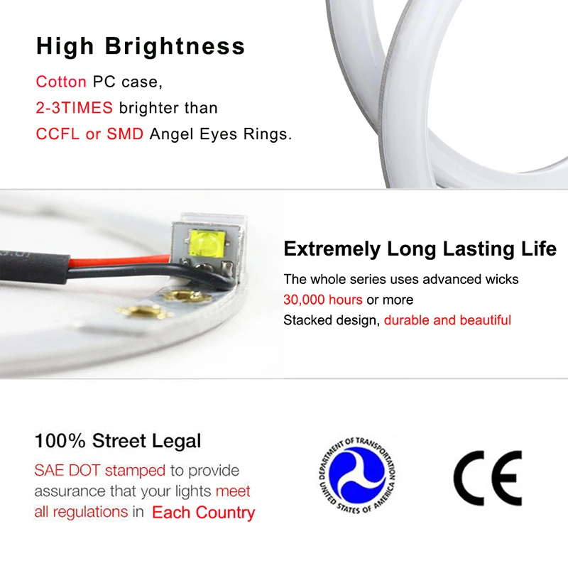 1SED 4x106mm For BMW E46 2D Coupe Cabrio Two-Color LED DRL SMD Cotton Angel Eyes Halo Rings Kit Headlight Auto Turn Signal Light