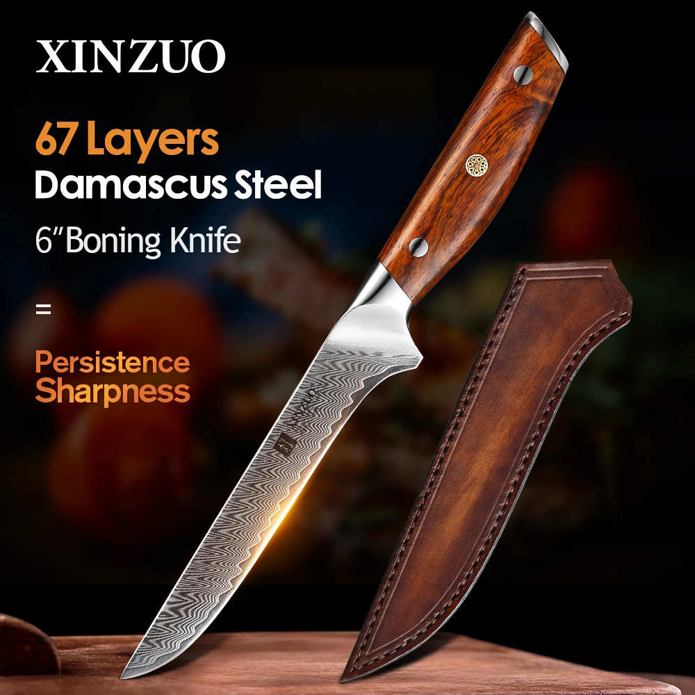 

XINZUO 6" Boning Fish Knife Damascus Steel Lasting Sharp Kitchen Knives Bone Meat Fish Sushi Knife Fruit Vegetables Cutting Tool