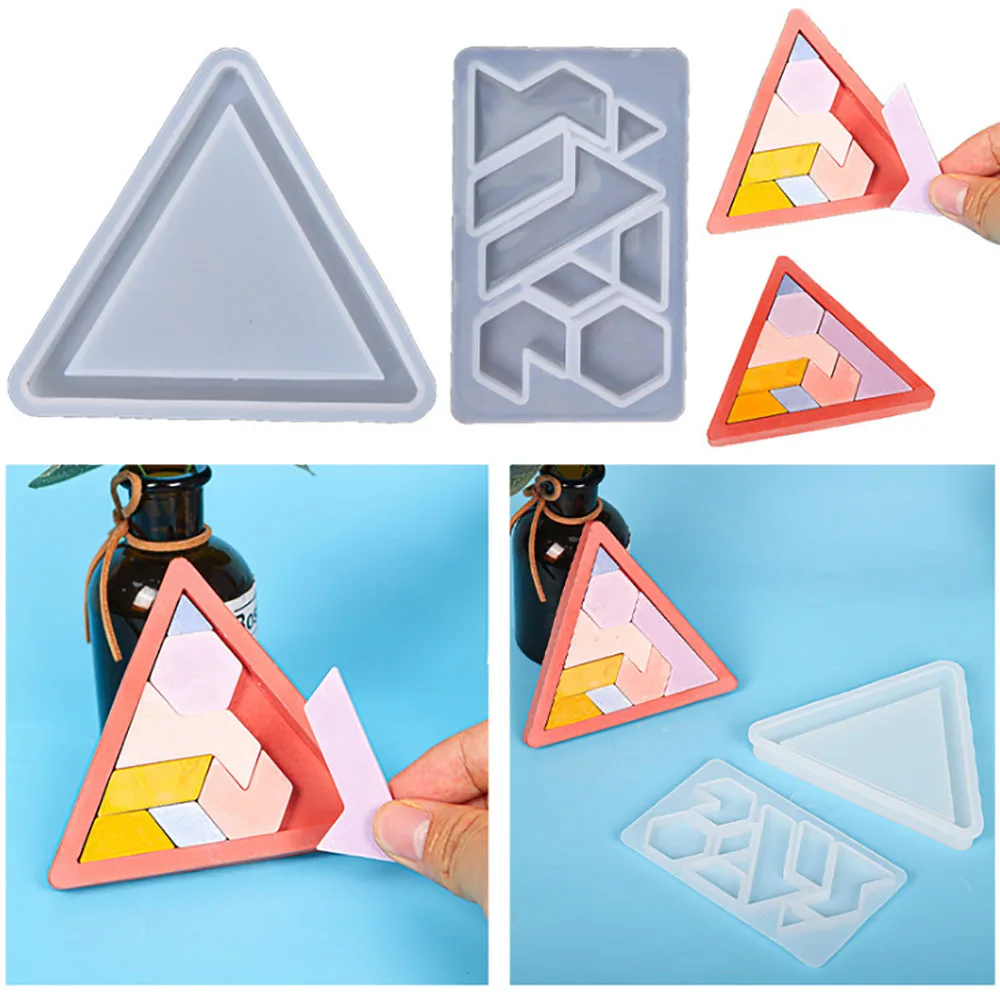 1set Puzzle Silicone Mold Triangle Tangram Resin Casting Molds Handmade Puzzle Crafts Accessories Making