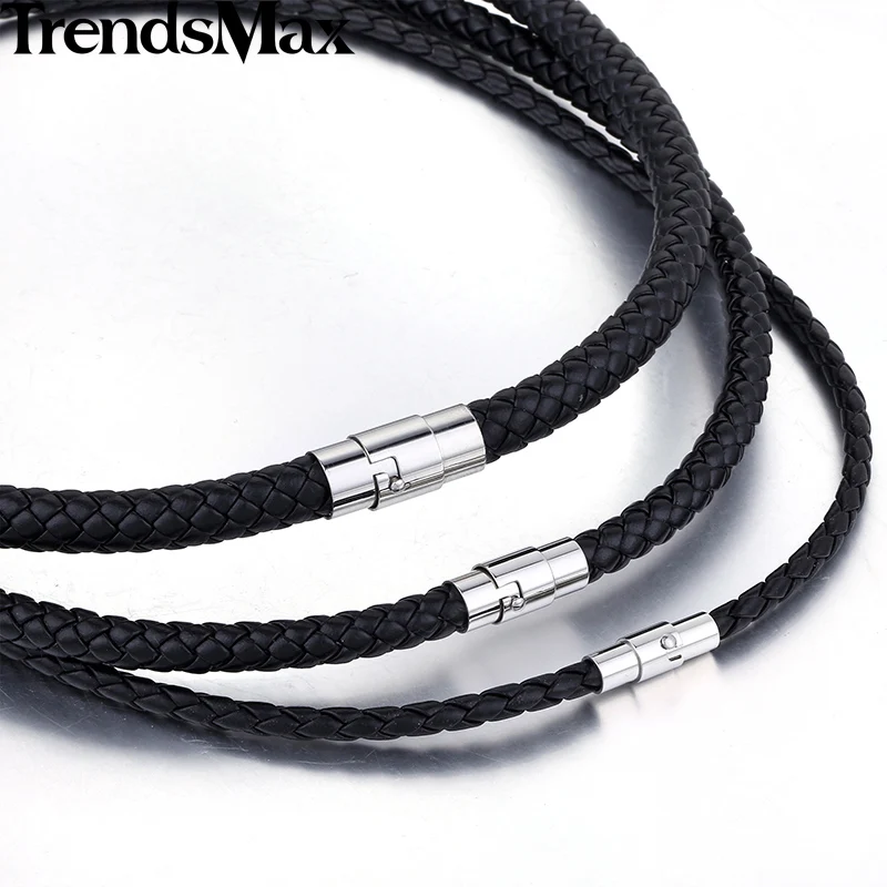 Classic Men\'s Women\'s Leather Choker Necklace Black Brown Braided Rope Chain Stainless Steel Clasp Wholesale Jewelry UNM09