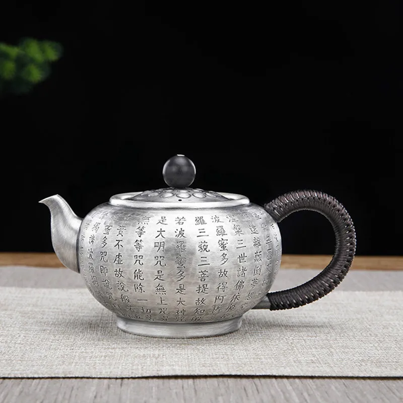 Prajna Heart Sutra Manual Silver Pot Pure Silver 999 Water Pot Tea Ceremony Tea Pot Kung Fu Pure Silver Teapot