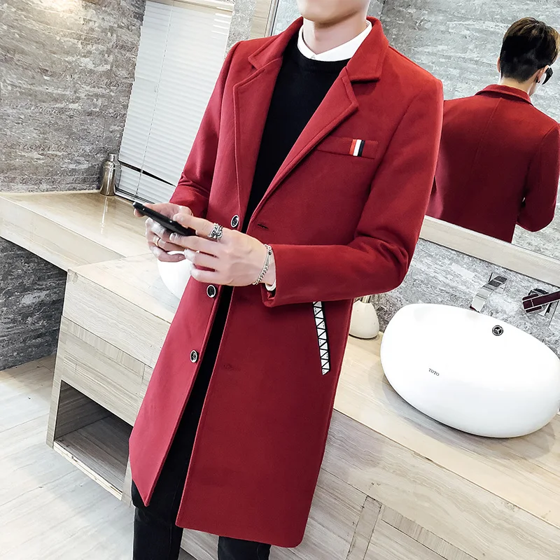 Red Coats Man Vintage Long Trench Coats For Mens Blue British Style Long Jacket Mens Coats Elegant Gentleman Grey Khaki Black