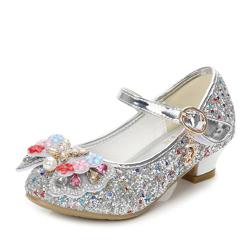 Children Princess Leather Shoes New girls high heels sequin children\'s shoes small and medium girls princess shoes student shoes