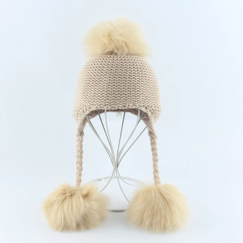 2019 New Autumn Winter Baby Beanie Real Fox Fur Pompom Hat Warm Wool Cap Kids Clothing Accessories Knitted Hat Skullies