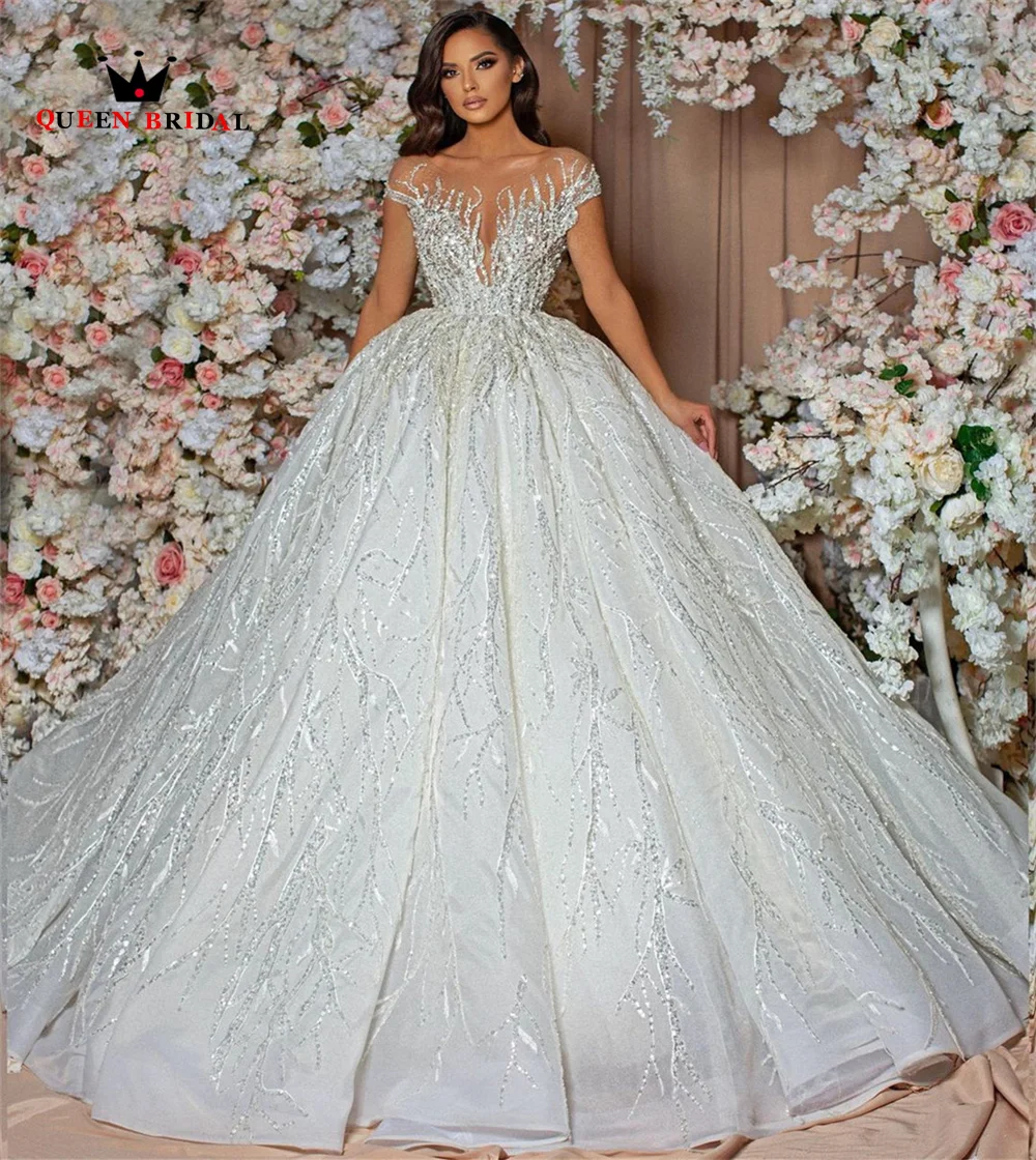 Luxury Wedding Dresses Ball Gown Puffy Tulle Lace Sequin Crystal Beaded Pearls 2023 New Design Bride Gowns Custom Made JY56