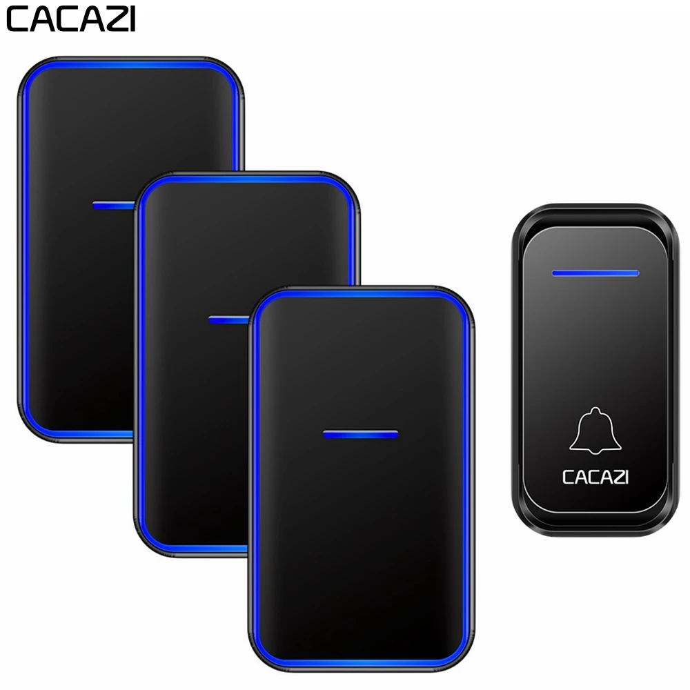 

CACAZI Intelligent Home Welcome Wireless Doorbell Waterproof 1 Button 3 Receiver 300M Remote LED Light Door Bell Wireless Chime