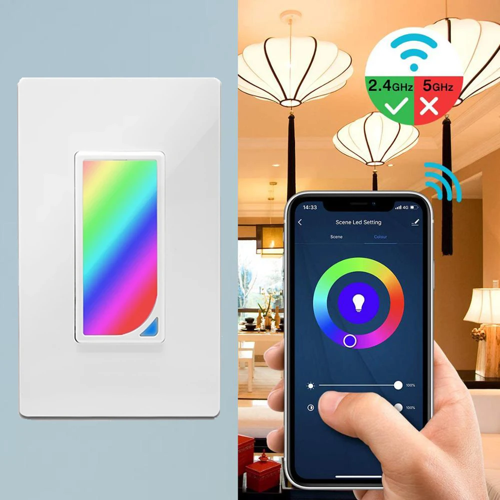 EU US WiFi Smart Wall Switch Push Button Timer Relay Switch Voice Remote Control RGB LED Night Light Lamp TUYA Alexa Google Home