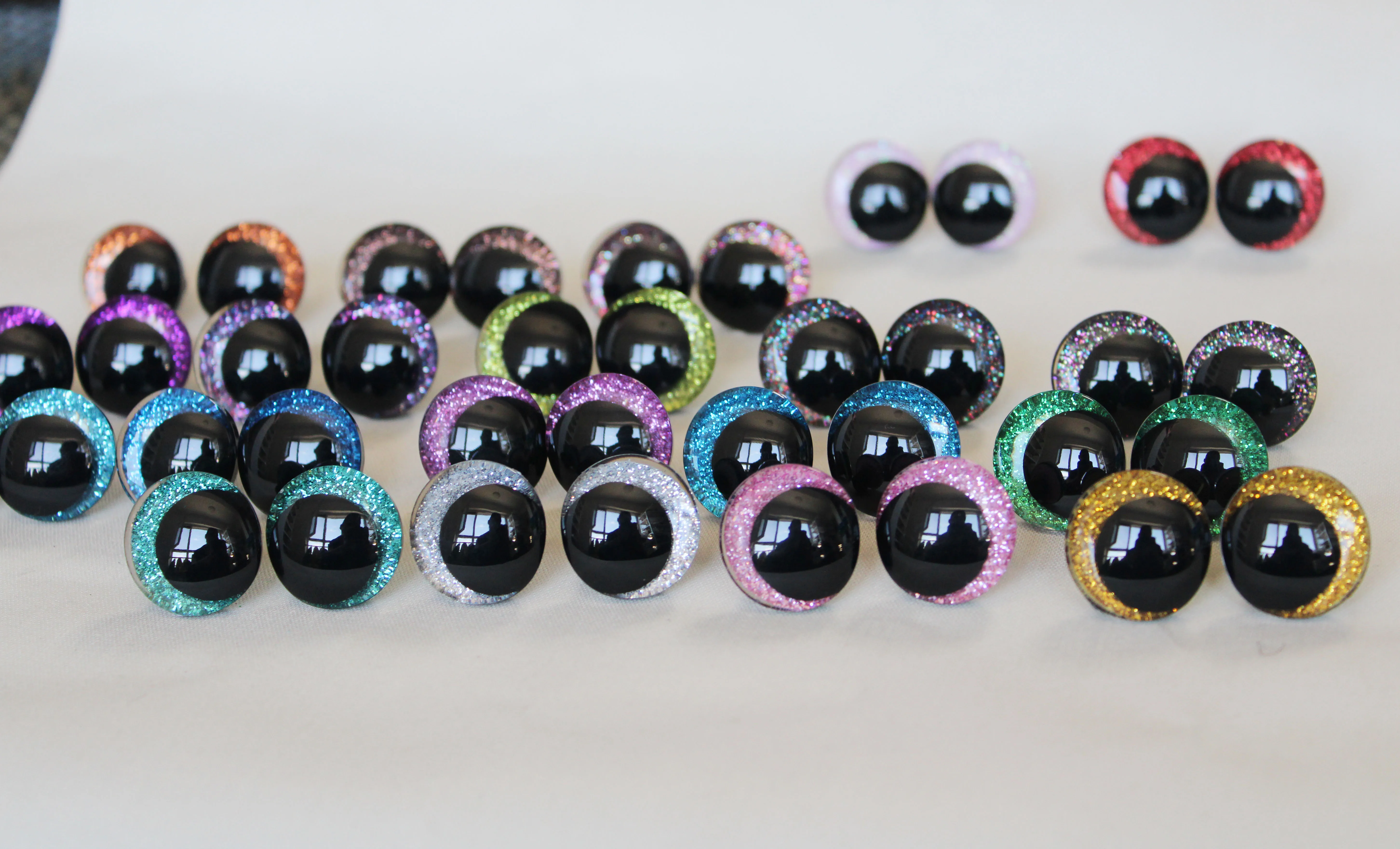 Olhos de brinquedo redondos com brilho, 12mm a 25mm, 35mm, 3D cômico, para PLUSH Craft, N19, 1000PCs, atacado