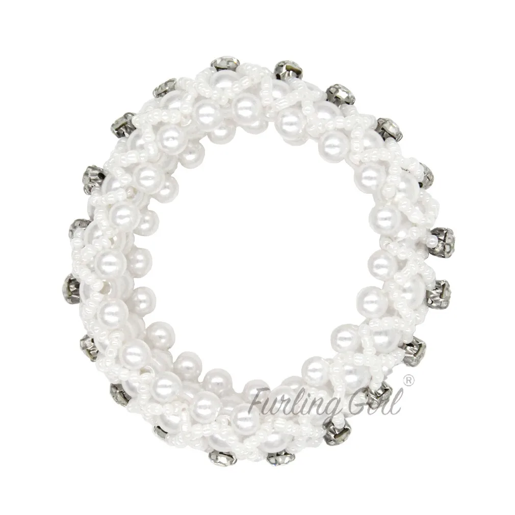 Furling Girl 1 PC Simulated Pearls Hair Scrunchies Shinning Beads with Crystals Elastic Hair Bands Hair Bun Accessories